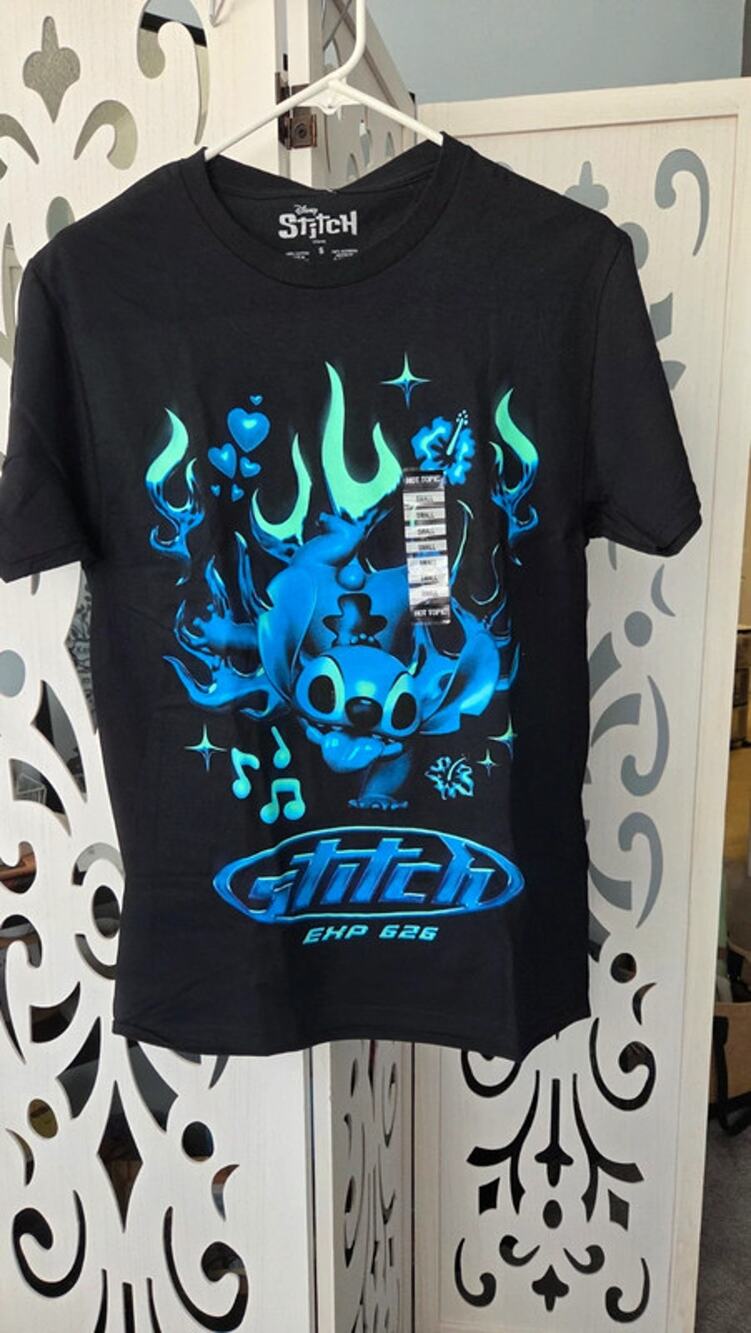 Disney Stitch Y2K Flame Graphic Tee Black Hot Topic Shirt Small NWT